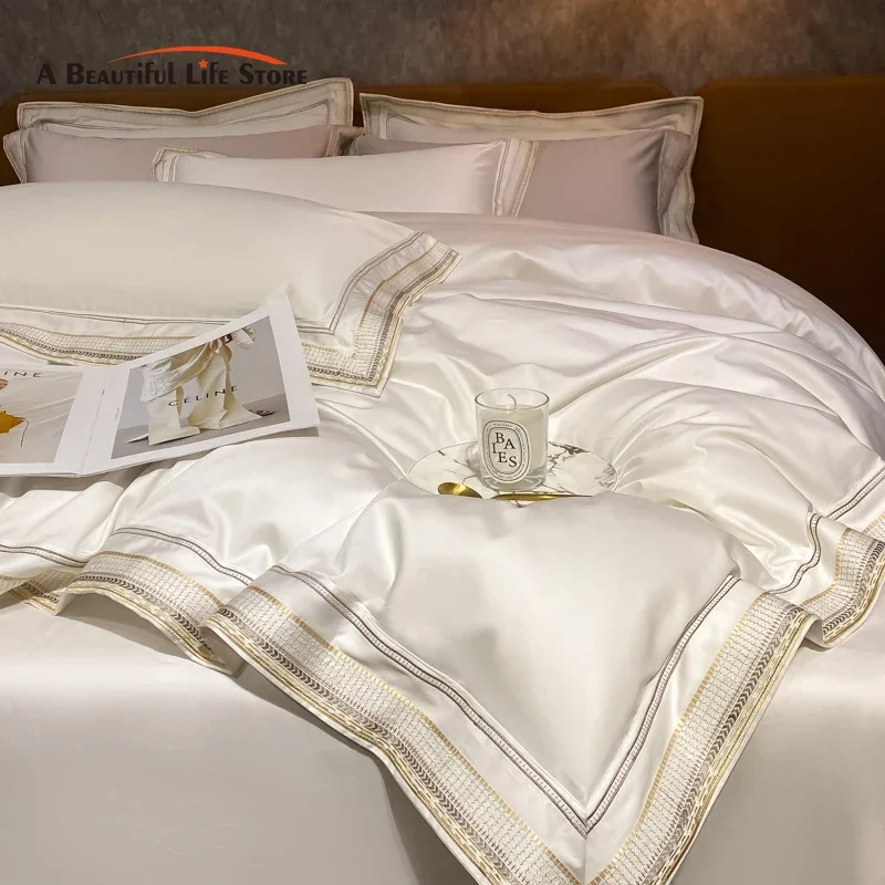 Luxuriöses besticktes King-Size-Bettwäsche-Set aus 600 TC ägyptischer Baumwolle, weich, glatt,