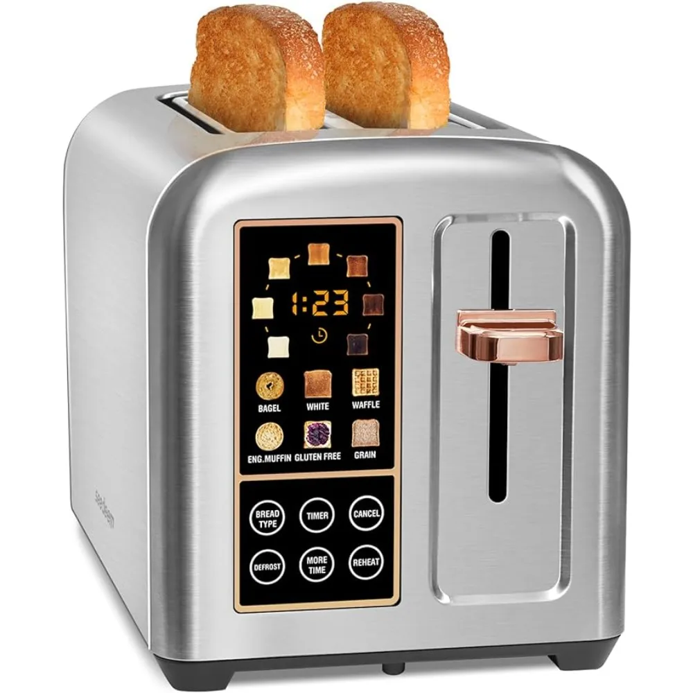 Toaster 2 Slice, Stainless Toaster LCD Display&Touch Button, 50% Faster Heating Speed, 1.4'' Wide Slots Toaster