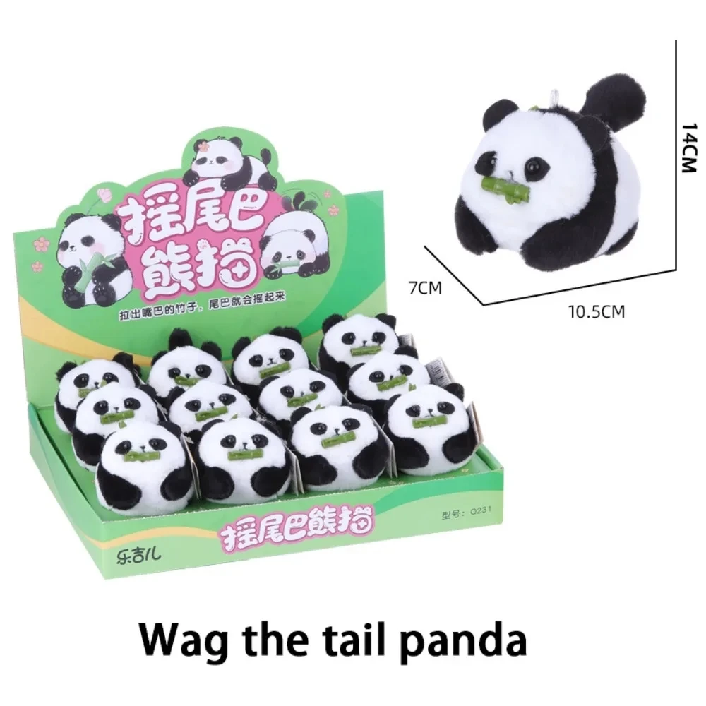 Kawaii Wag Its Tail Toy Boneca de pelúcia, Simples, Bonito, Puxando Corda, Boneca Panda, Forma Animal, Pingente Bagpack, Criativo