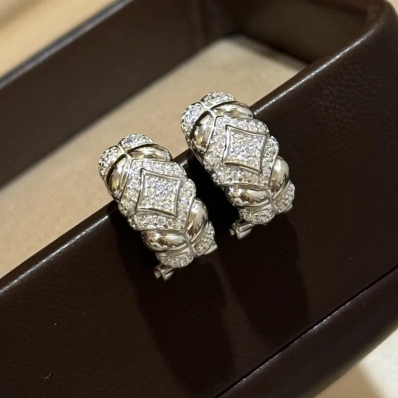 

Fine S925 Sterling Silver Full Diamond Earrings Woman Top Quality Jewelry Exquisite Gift Trend