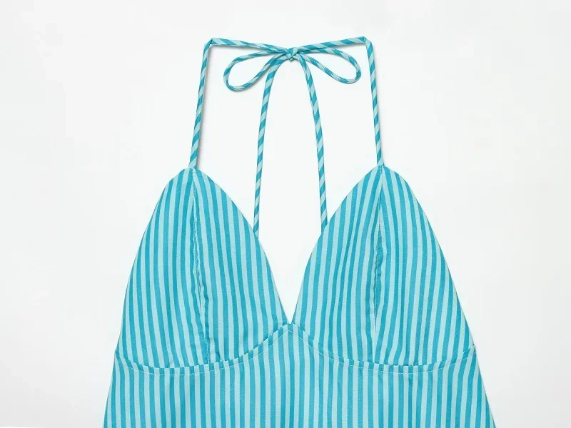 MUJER Gestreiftes Crop-Top für Damen, sexy, rückenfreies Slip-Top für Damen, Sommer-Strand-Top, weibliches Trägertop, ärmellose Damen-Tops – Detail 7