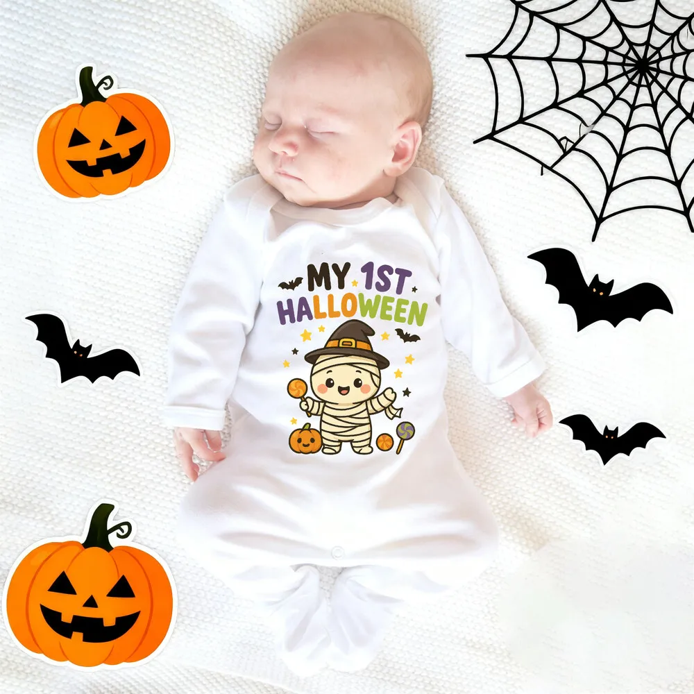 

Белый комбинезон для ползания ребенка на Хэллоуин, мой первый комбинезон с принтом на Хэллоуин для мальчиков и девочек, детские комбинезоны на первый Хэллоуин