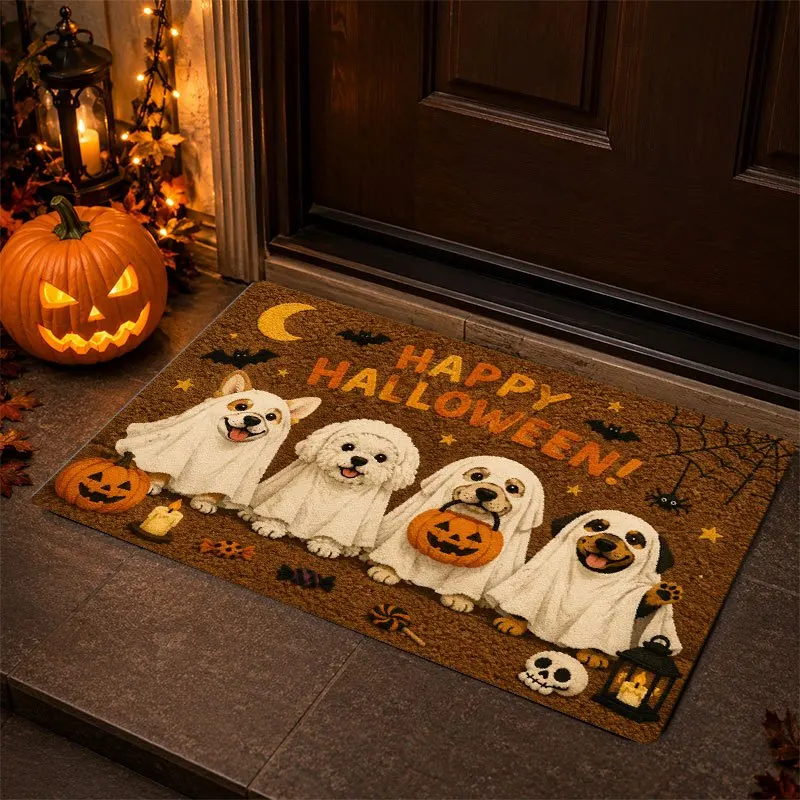 Happy Halloween 2D Flat Welcome Rug Ghost Dogs Front Door Back Door Doormat Bedroom Living Room Home Decor Floor