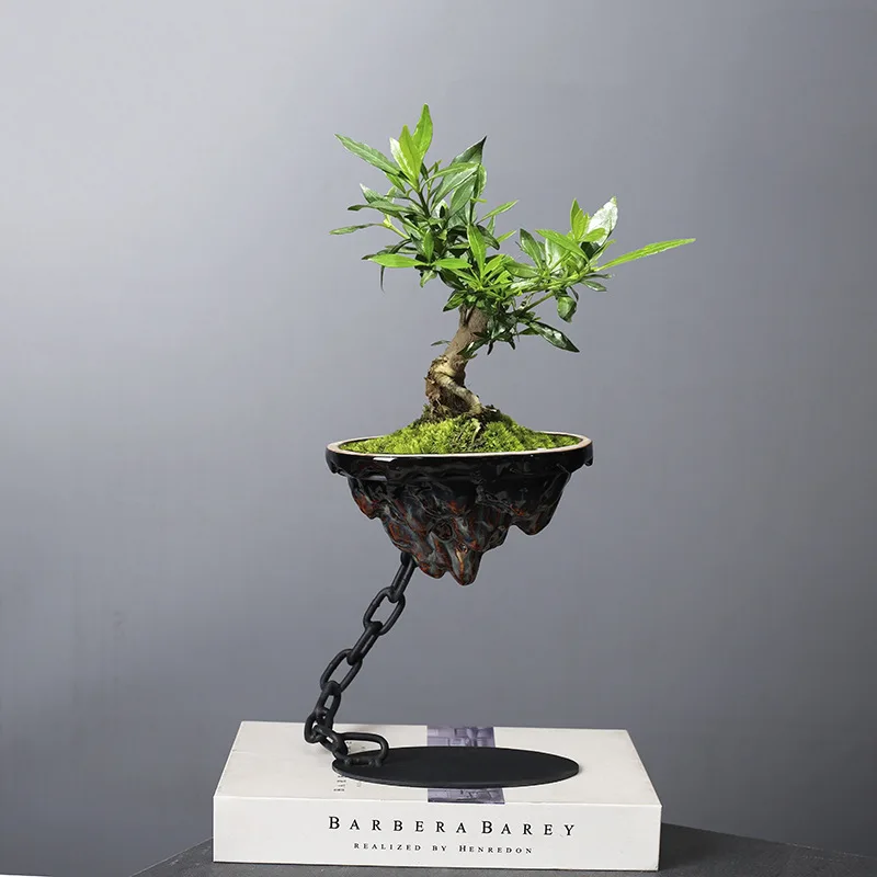 Iron Hanging Ornaments Iron Chains Suspended Living Room Decoration Bamboo Succulent Moss Balls Landscape Basin