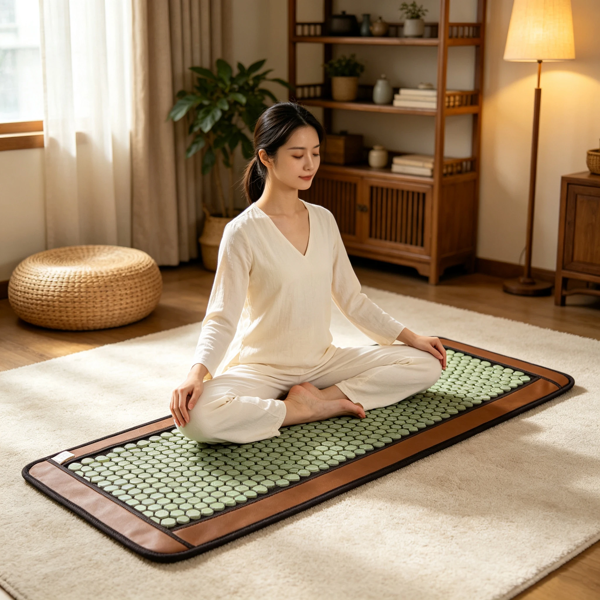 Natural Jadeite Tourmaline Heating Massage Pad Emerald Infrared Yoga Pad To Relieve Inflammation And Back Pain