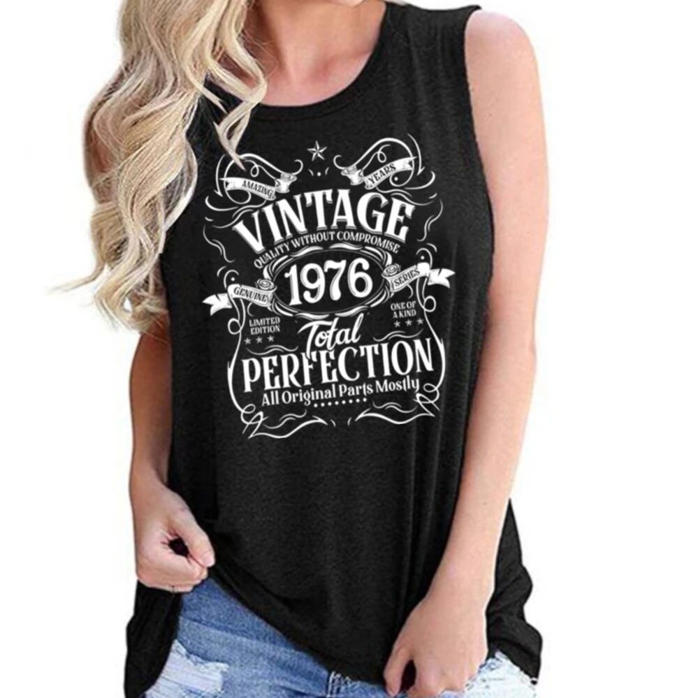 Harajuku Vintage 1976 Total Perfection Sleeveless Tshirt 1976 Years Style Casual Tanks Tops 50th Birthday Gift Ladies Tank Top