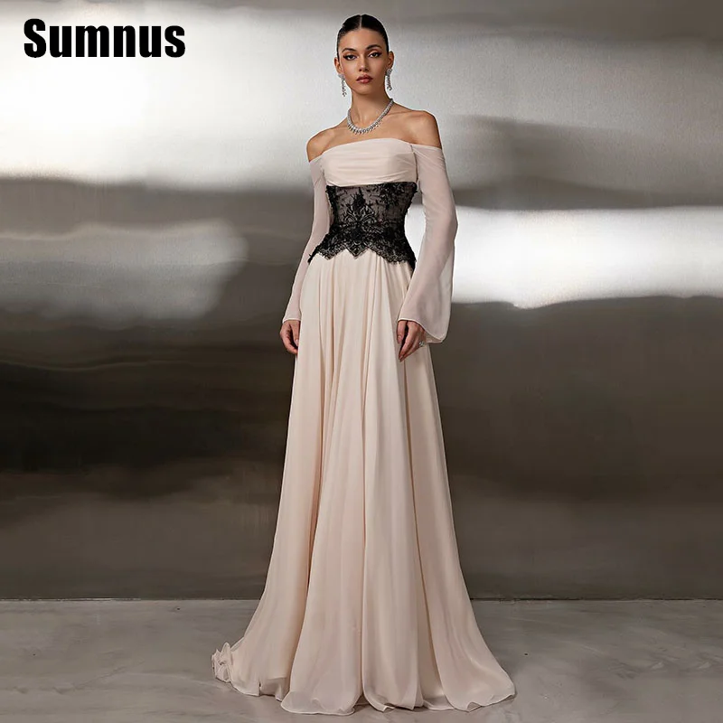 

Sumnus Elegant A-Line Evening Dresses Off Shoulder Draped Floor-Length Formal Occasion Dresses فساتين سهرة Customized