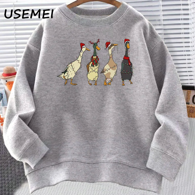 Christmas Ducks Sweatshirt Women Funny Animals Christmas Hoodis Farm Lover Hooded Sweatshirts Harajuku Long Sleeve Jumper Coat