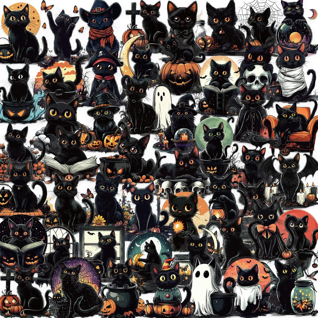 50 Sheets Vintage Horror Halloween Decals, Antique Coffin Vampire Print Stickers for Grunge Art Collage & Wall Accent