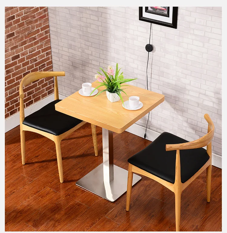 //Wooden Square Dining Table Set Fireproof Panel Detachable Assembly For Restaurant Milk Tea Dessert Fast Food Shops