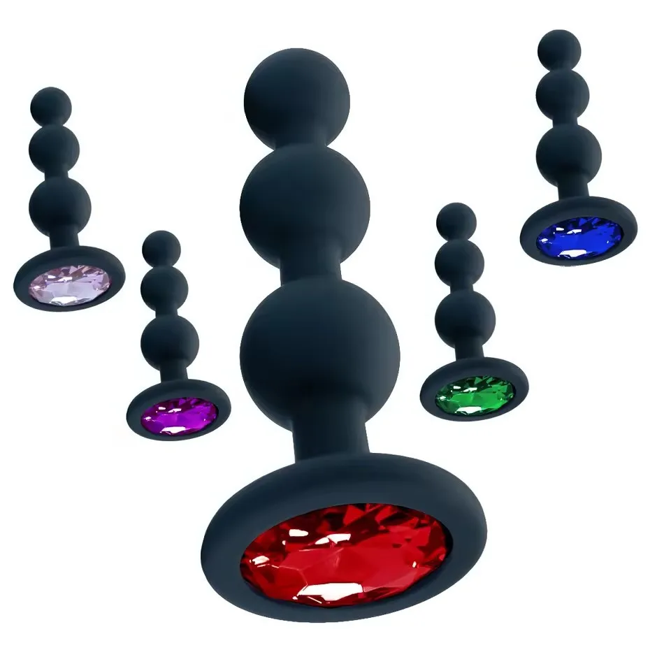 Crystal Diamond Anal Plug 3 Balls Anal Beads Silicone Black Butt Plug Vagina Dilator Ass Trainer Couples Sex Toys For Women Man - view 2