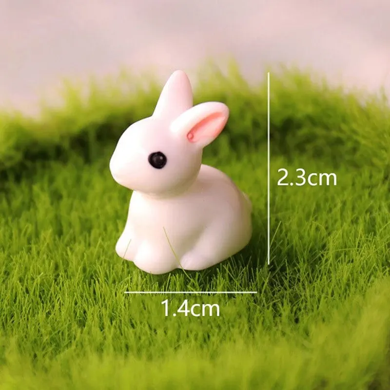 10PCS Cute Mini Resin Bunnies Miniature Figures 3D Little White Rabbit Ornament Micro Landscape Dollhouse Decoration Diy Crafts