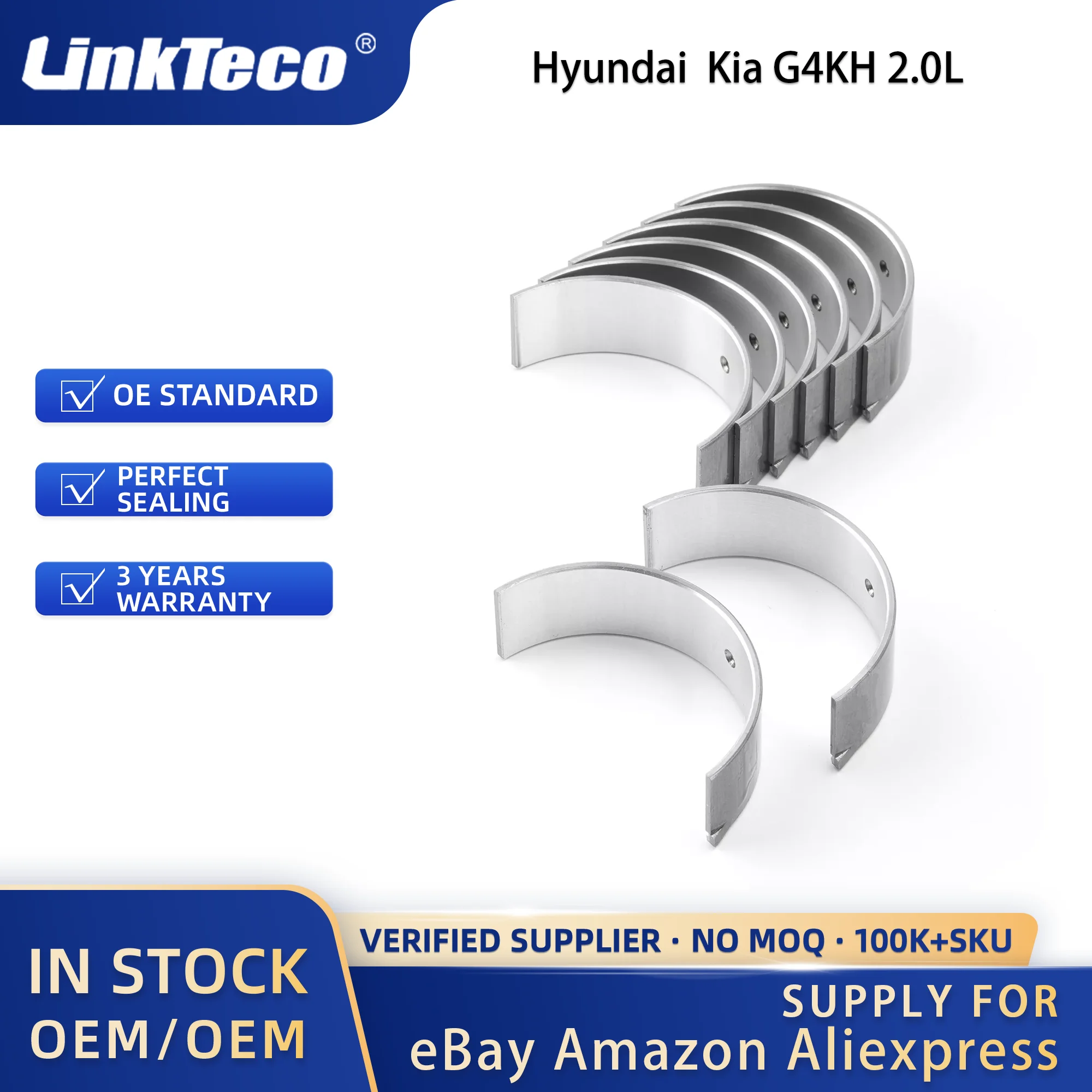 Kit de reconstrucción de revisión de motor Linkteco, Kit de cadena de distribución de pistón, rodamiento de motor de biela de cigüeñal para Kia G4KH 2.0L 11-16