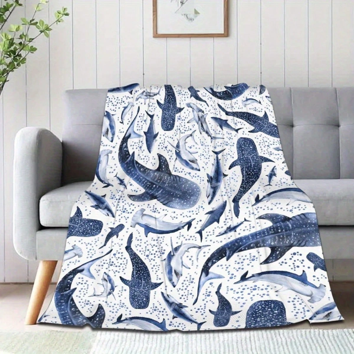 Marine Organisms Blanket Flannel Printed Blanket for Camping&Travel Suitable for Sofa Bedroom Living Room Bed