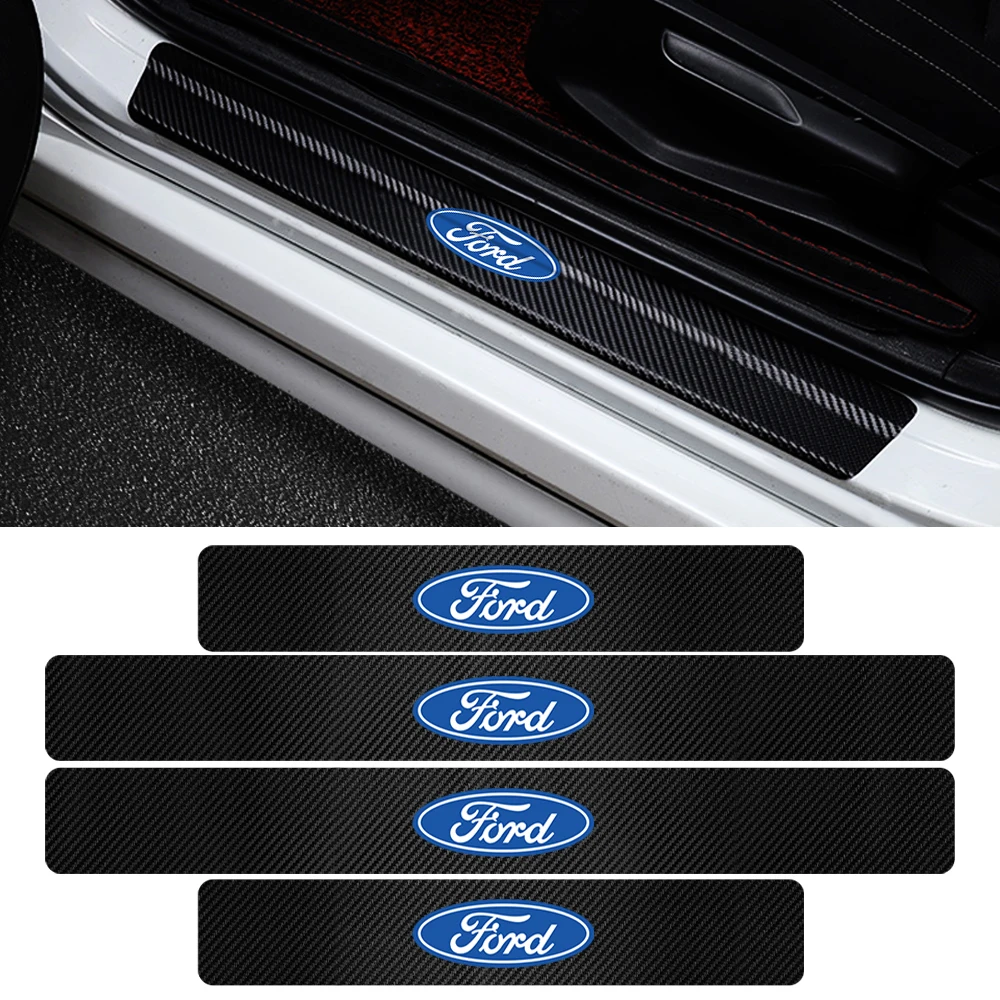 Carbon Fiber Car Door Plate Sill Anti Scuff Protector Film Welcome Pedal Threshold Sticker For Ford Ranger ST Kuga MAX Transit