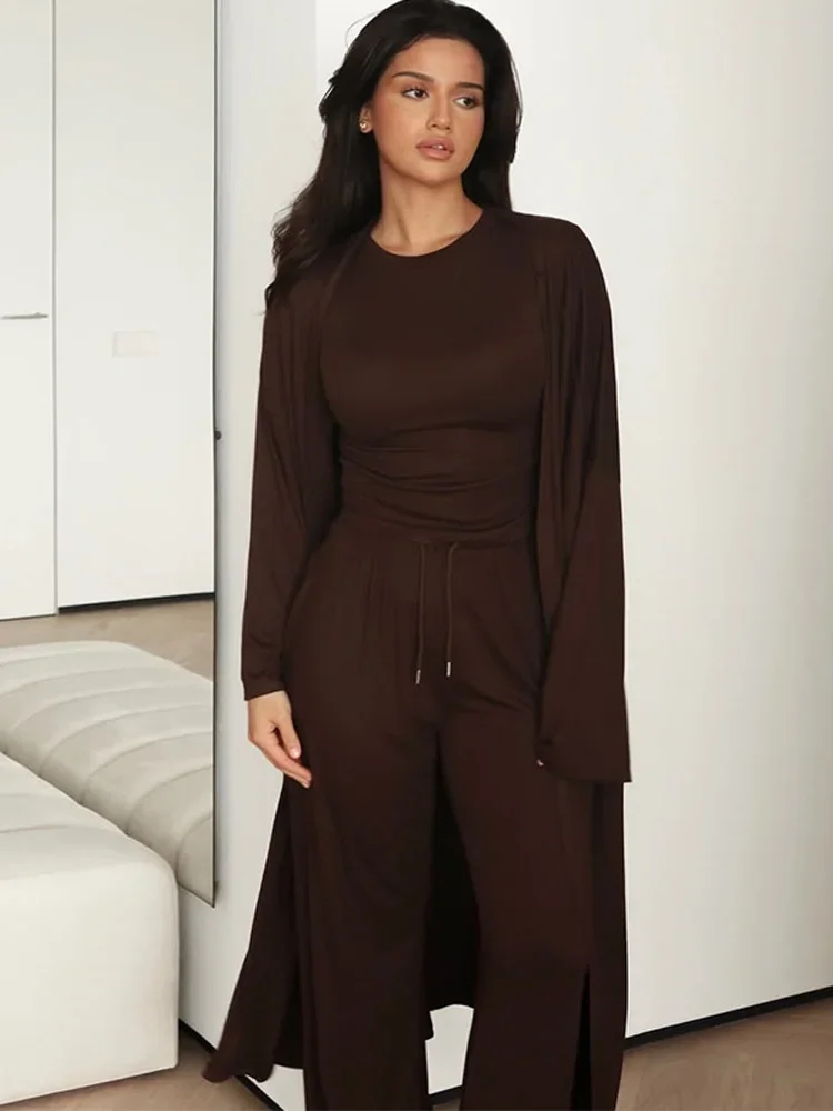 CPSYMYM 캐주얼 셔츠 코트 바지 여성 세트 오-넥 티셔츠 바닥 길이 코트 와이드 레그 바지 여성 세트 여름 세련된 레이디 Sui