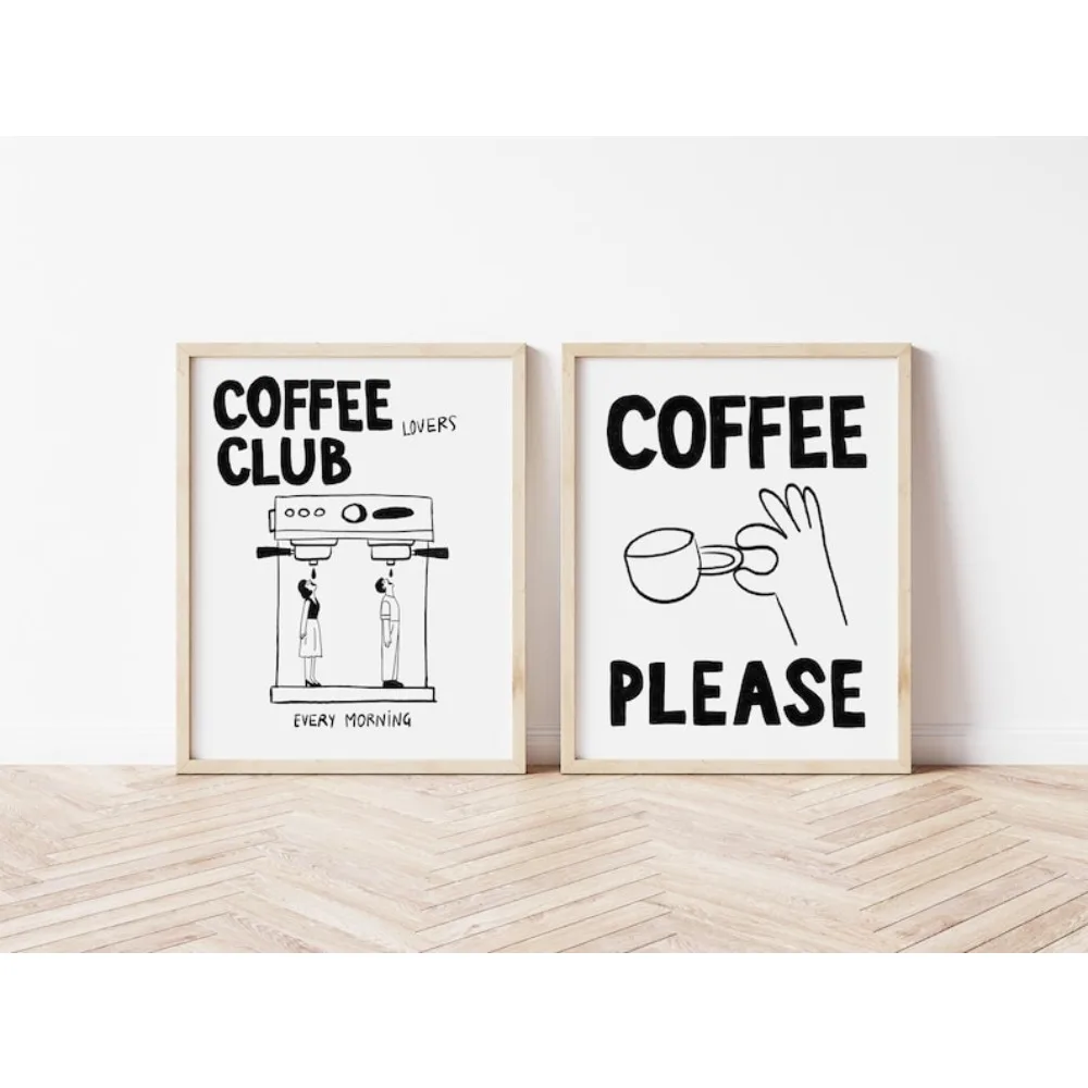 قطعتان من فن الحائط لنادي القهوة بدون إطار، ملصق إسبرسو، فن محطة القهوة، طباعة بار القهوة الجمالية، ديكور غرفة المعيشة وغرفة النوم