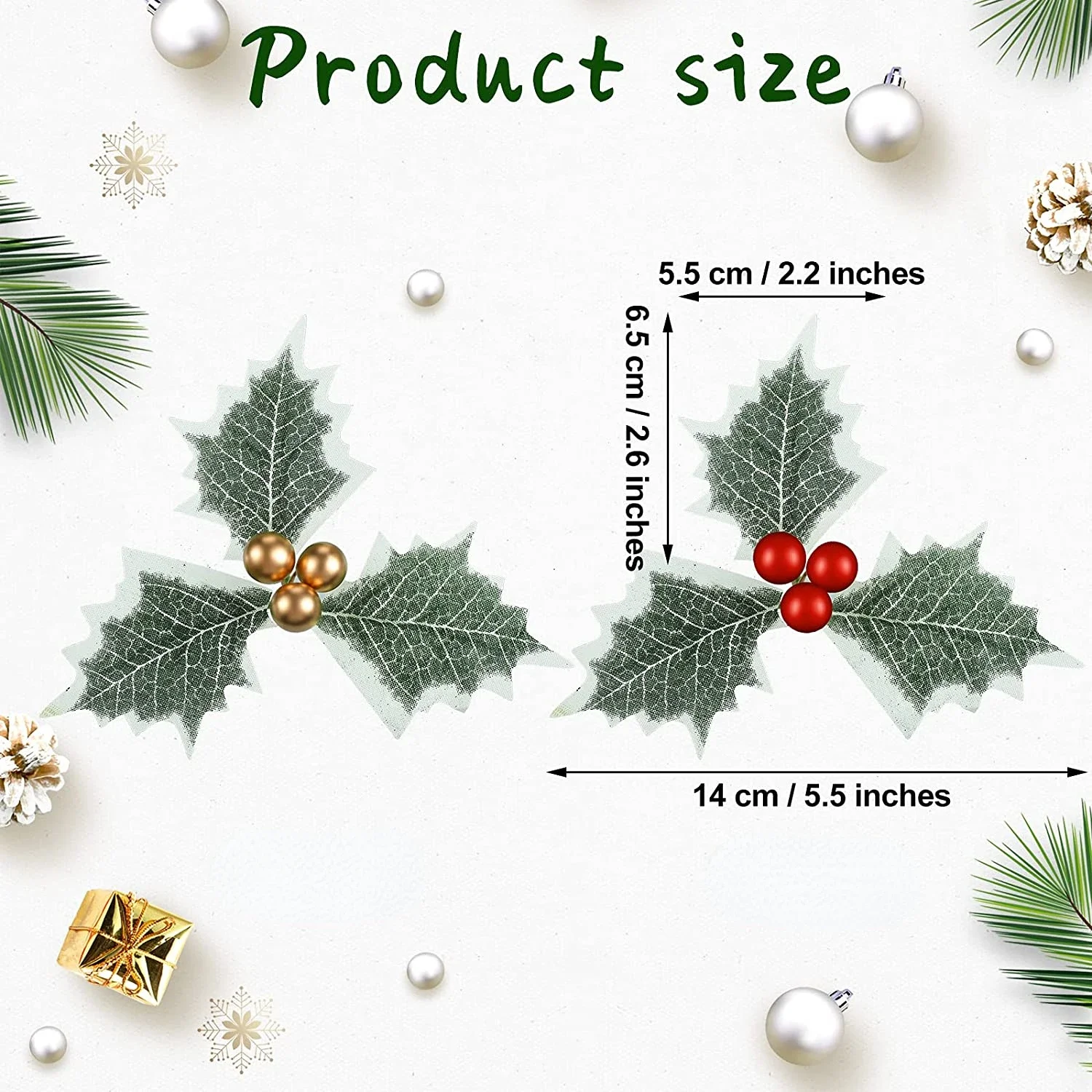 10–100 Stück künstliche Stechpalmenbeeren mit Blättern für Weihnachtskranz, Blumenarrangement, Geschenk, Scrapbooking, Dekor, gefälscht, 5/6 cm – Detail 2