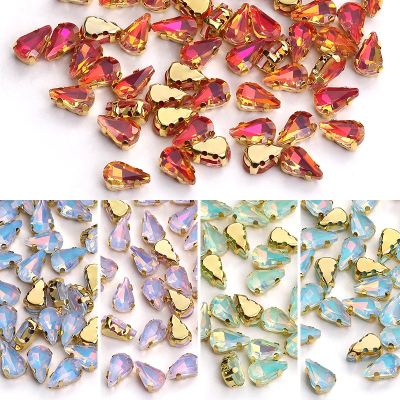 50/100 шт. 6x10 мм опаловые кристаллы, стразы с серебряной/золотой металлической основой для шитья ювелирных аксессуаров, стекла, пришивание камней