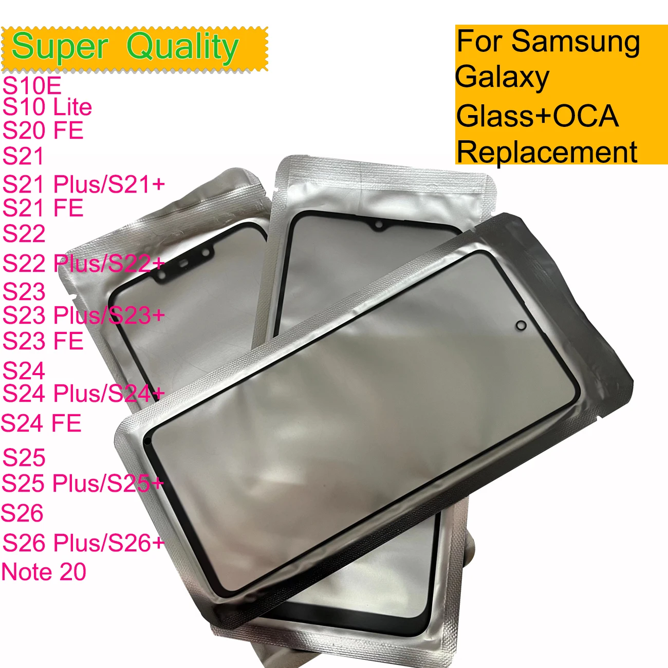 10Pcs For Samsung Galaxy S26 S25 S24 S23 S22 S21 Plus S20 FE S10 Lite S10E Note 20 Touch Screen Panel Front Outer Glass With OCA