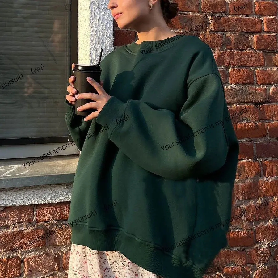 ZOCI-Sweater longgar berkerah bulat untuk wanita, sweater pullover fleece oversize warna polos untuk musim gugur dan musim dingin.