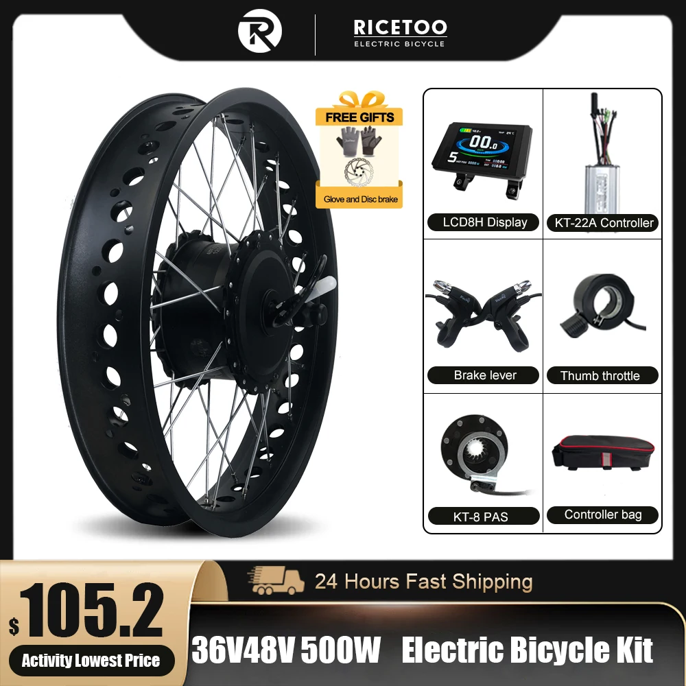 500W 36 v48v Fatbike Kit di conversione bici elettrica 20 26 pollici 4.0 pneumatico motore mozzo ruota anteriore/posteriore