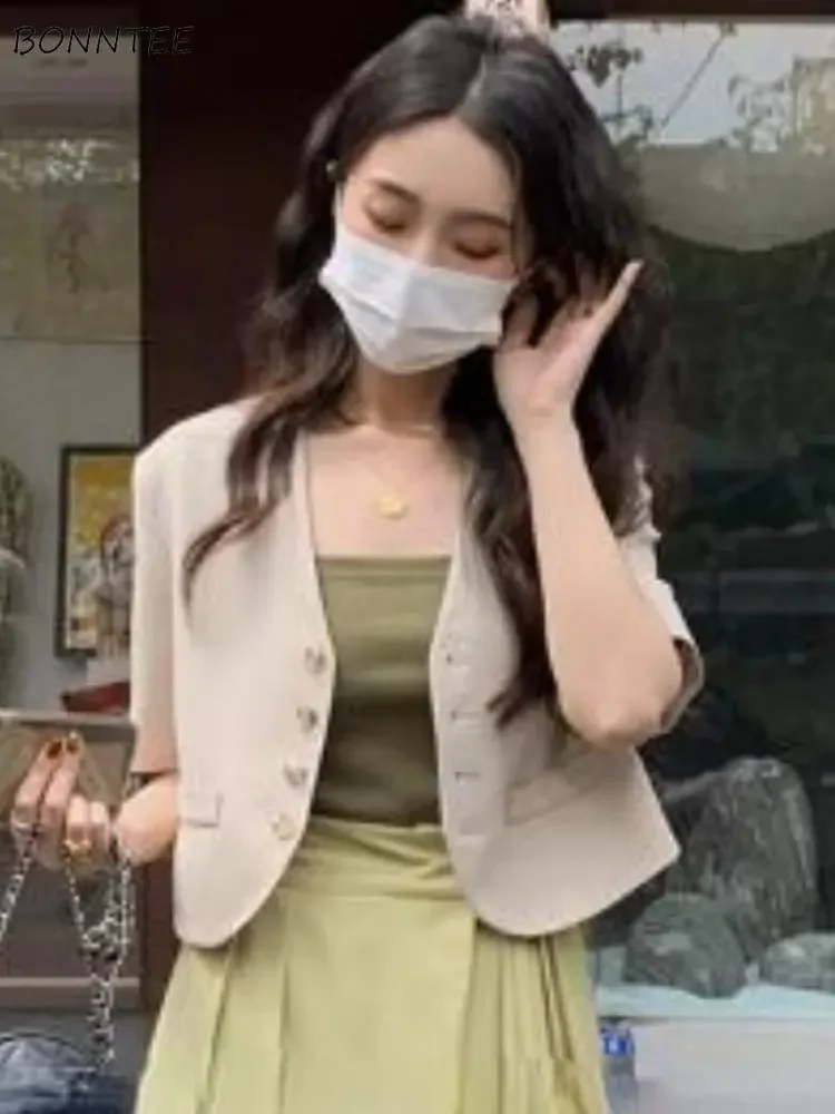 

Blazers Women Elegant Fit Casual Single Breasted Creativity Simple All-match V-neck Solid Ulzzang Retro Comfortable Streetwear
