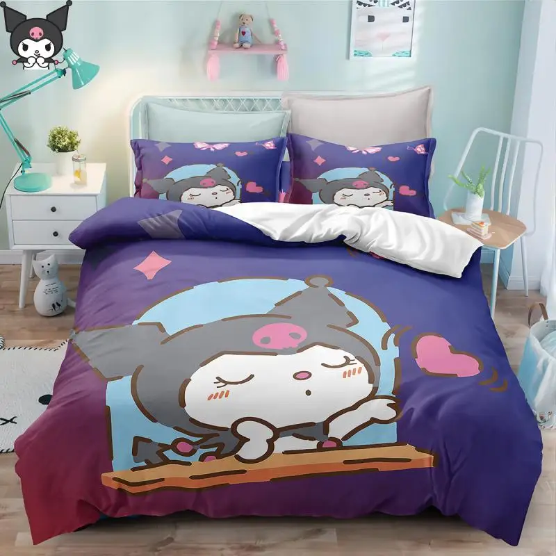 Children new Bed Sheets  Pillowcases Gift Sanrio Cartoon Anime Cute Girl Cinnamoroll Kuromi Customizable Bed Sheets  3Pcs Sheet