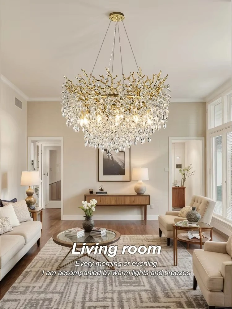 Gold Multi Crystal Chandelier Light For Modern Living Room Bedroom Dining Room Kitchen Round Branch Chandelier Lighting Fixture