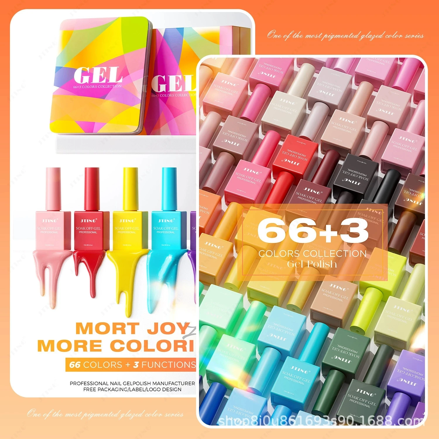 Eleanos-Juego de esmalte de Gel de colores, 66 Uds., con capa Base de libro de Color acrílico y capa superior, botella colorida de 15ml, Gel Led UV treble