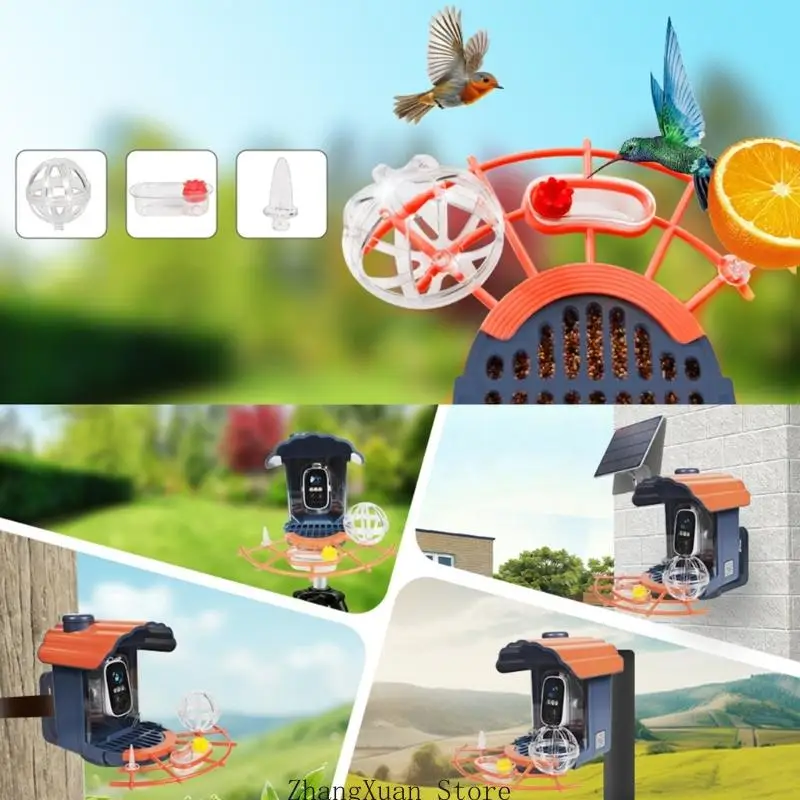 Auto Bird Feeders for Hummingbird Activity Monitoring, Solar Power, Remote Viewing, Front Lens Module, Hanging Outdoor Feeding