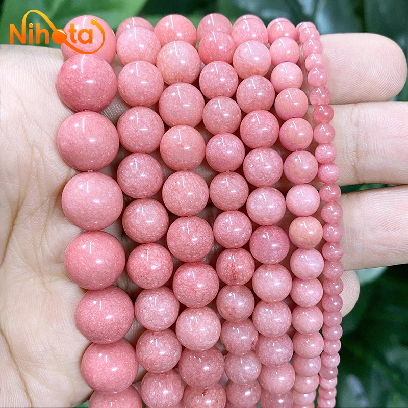 4/6/8/10/12mm naturalny jasnoróżowy różany chalcedon okrągłe koraliki Diy bransoletka akcesoria naszyjnikowe do tworzenia biżuterii 15 "Strand