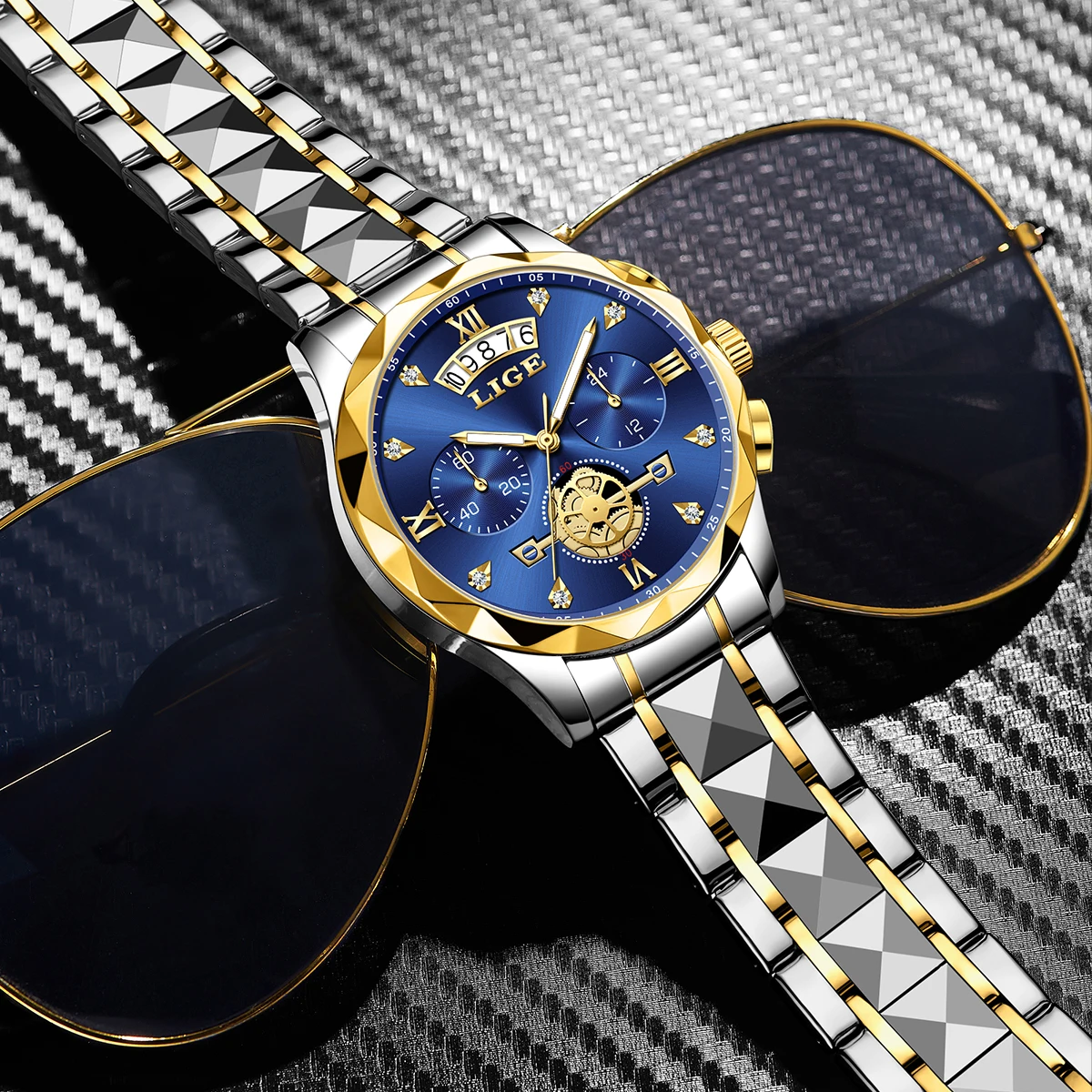 LIGE Classic Luxury Quartz Man Watch Calendar Display Fashion Waterproof Luminous Watches for Men Business Stainless Steel Clock