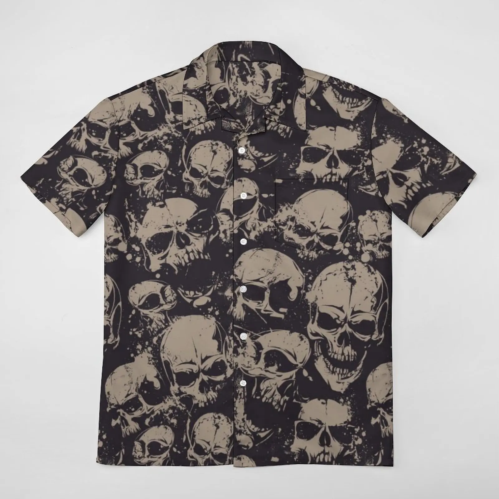 Summer Hawaiian Men\'s Casual Floral Shirt Short Sleeved Skull Pattern 3D Printing Original Summer Oversized Street Tops