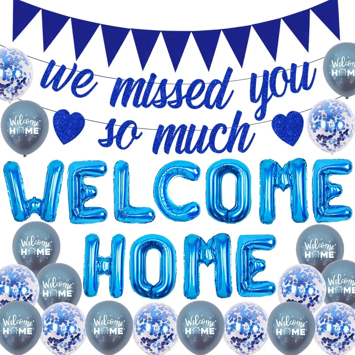 

Welcome Home Decorations, Triangle Flag, Blue We Missed You So Much Banner, Welcome Back, Party Decorations