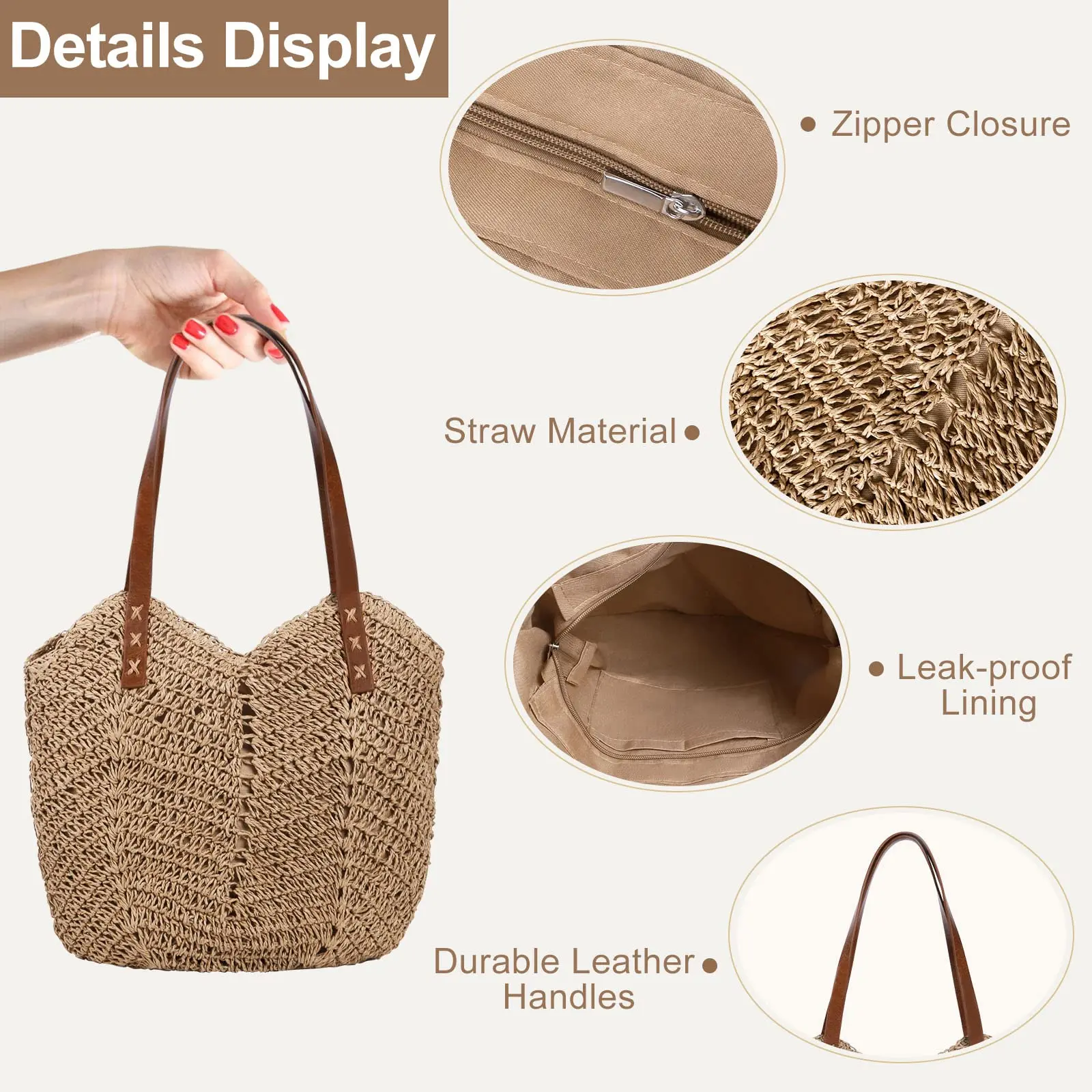 Straw Bag for Women Summer Beach Bag Soft Woven Tote Bag Large Rattan Shoulder Bag for Vacation