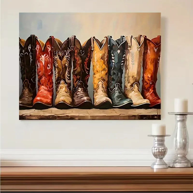 Multiple sizes 1pc frameless Canvas Painting,Cowboy Boots Western Cowgirl Boots Rustic Poster and Prints Canvas Painting Wall Ar