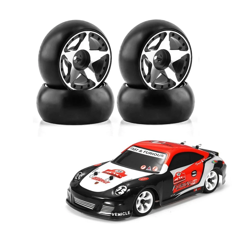 ยางดริฟท์พลาสติกแข็งพร้อมขอบล้อโลหะสำหรับ wltoys 284131 K969 K989 Kyosho Mini-Z 1/28 mobil RC อัพเกรดชิ้นส่วน