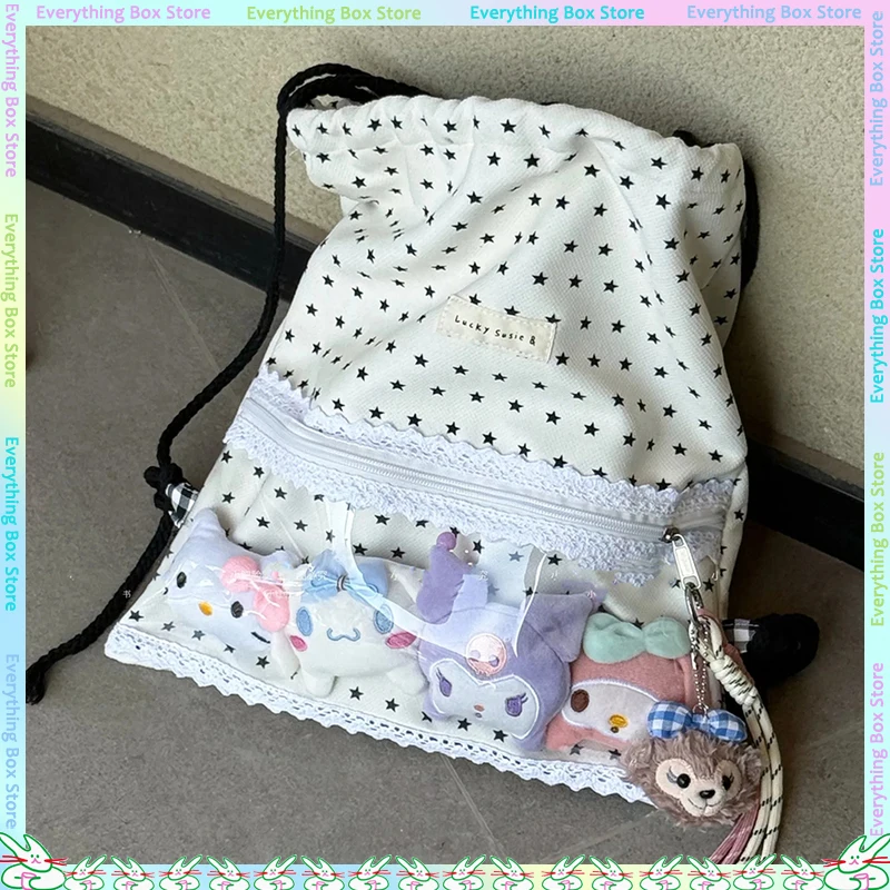 

Универсальный рюкзак большой емкости со звездами на шнурке, простой холст с принтом, портативный рюкзак для женщин, сумка для кукол Itabag