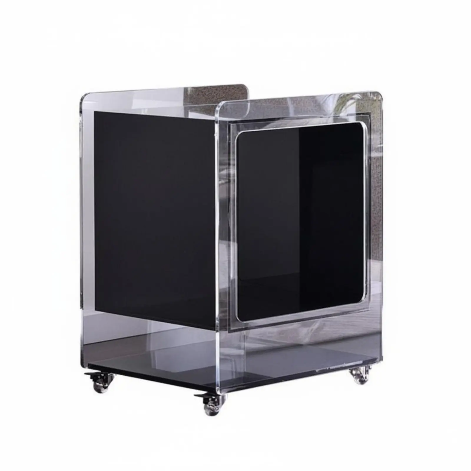 2-Tier Rolling Stand Movable with Casters 2-Tier Rolling Shelf Minimalist Design Transparent Look for Students, Bedroom