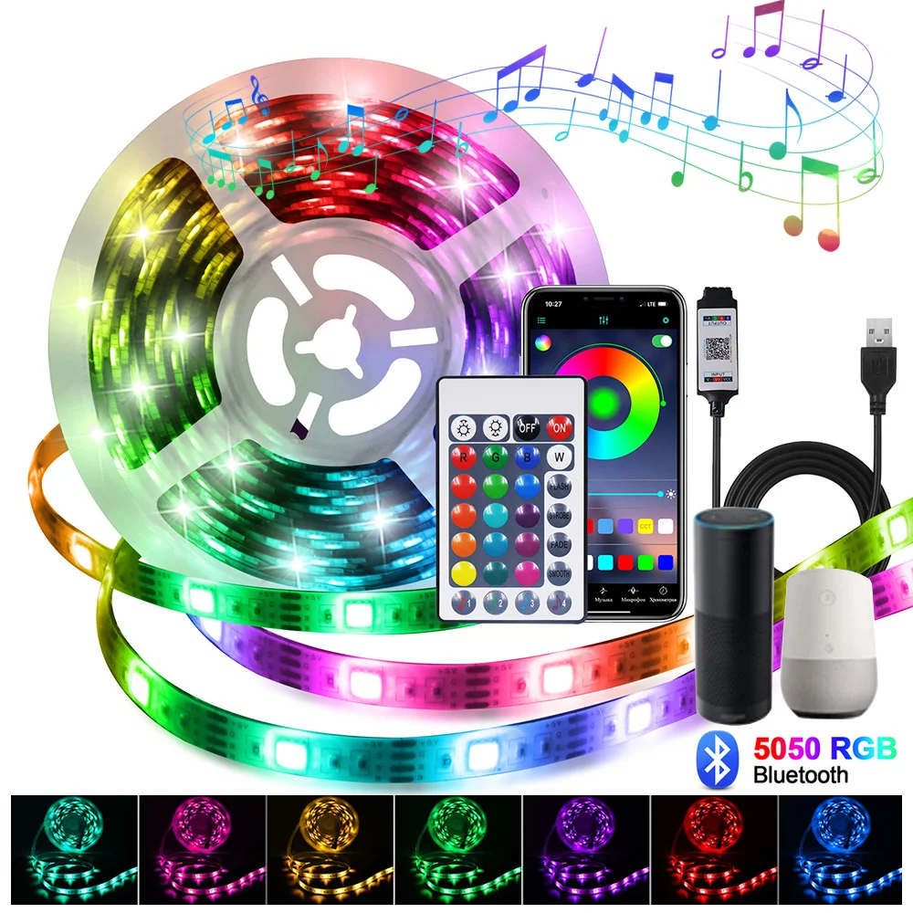 Nowa lampa listwy RGB LED 5V 28key Kit USB Power Bluetooth-kompatybilny pilot aplikacji aktywowana głosem elastyczną lampą taśma Led 30LED/m