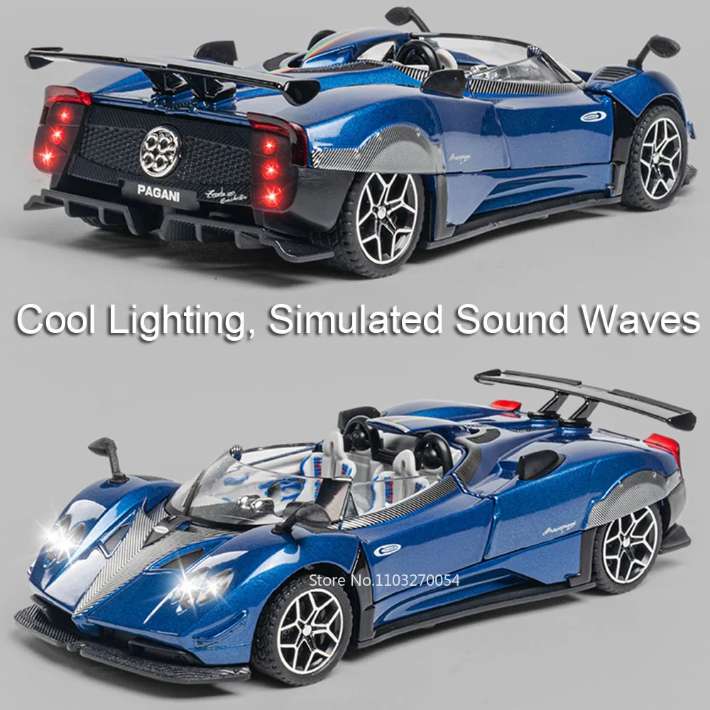 Coche en miniatura PAGANI Zonda HP R 1:32, modelo de aleación fundida, juguetes, puertas, sonido abierto, luz, vehículos extraíbles, pasatiempos para niños