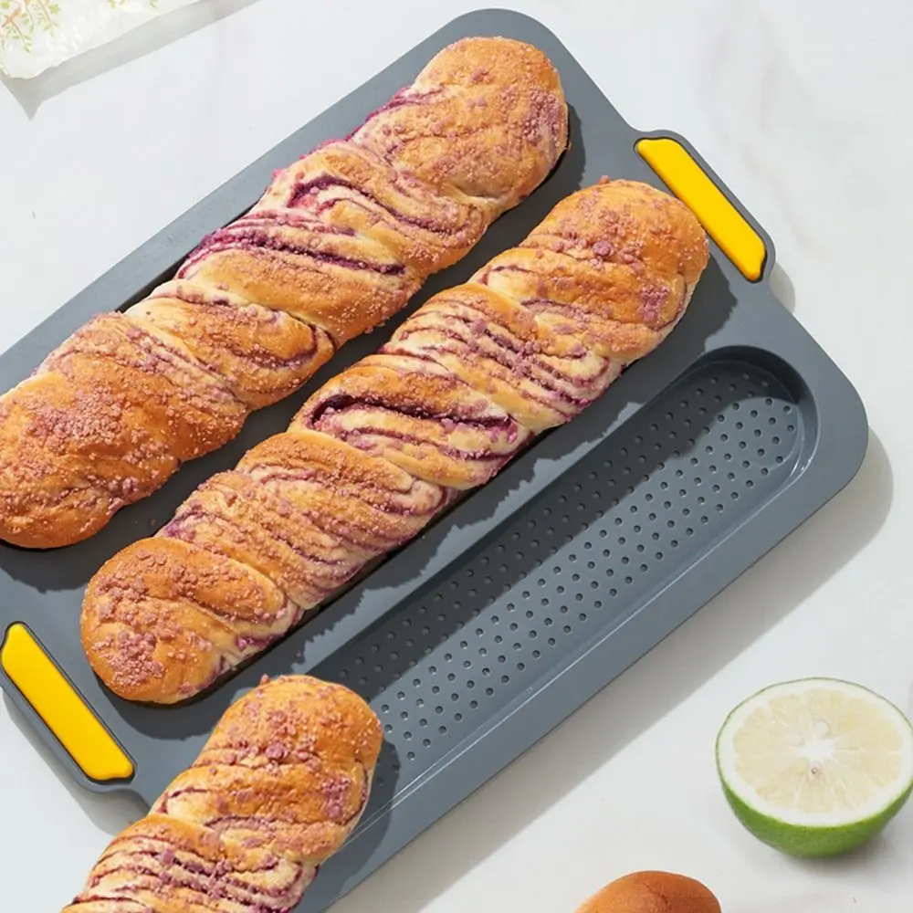 

3 Slot Long Stick Bread Baking Tray Non-stick Easy Clean Silicone Loaf Pan Heat Resistant Easy To Release Perforated Bread Mold