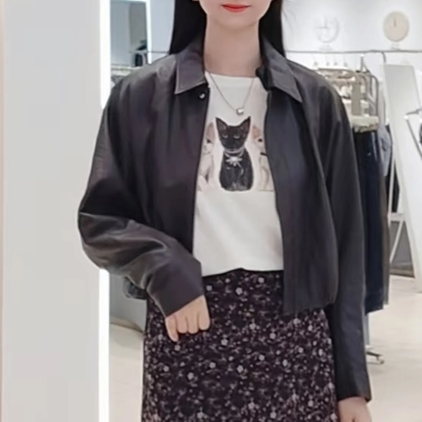 Cappotto lungo da donna retrò Sle in pelle Sve ort Jaet Autumn Faion Ele Cool Sweet Sle casual taglio dritto
