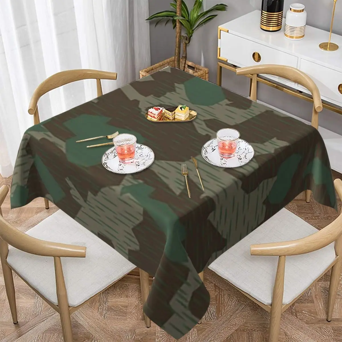 WW2 Germany Military Splinter Camo Splittertarn Camouflage Square Tablecloth Table Cloth for Kitchen Events Dining Table Cover