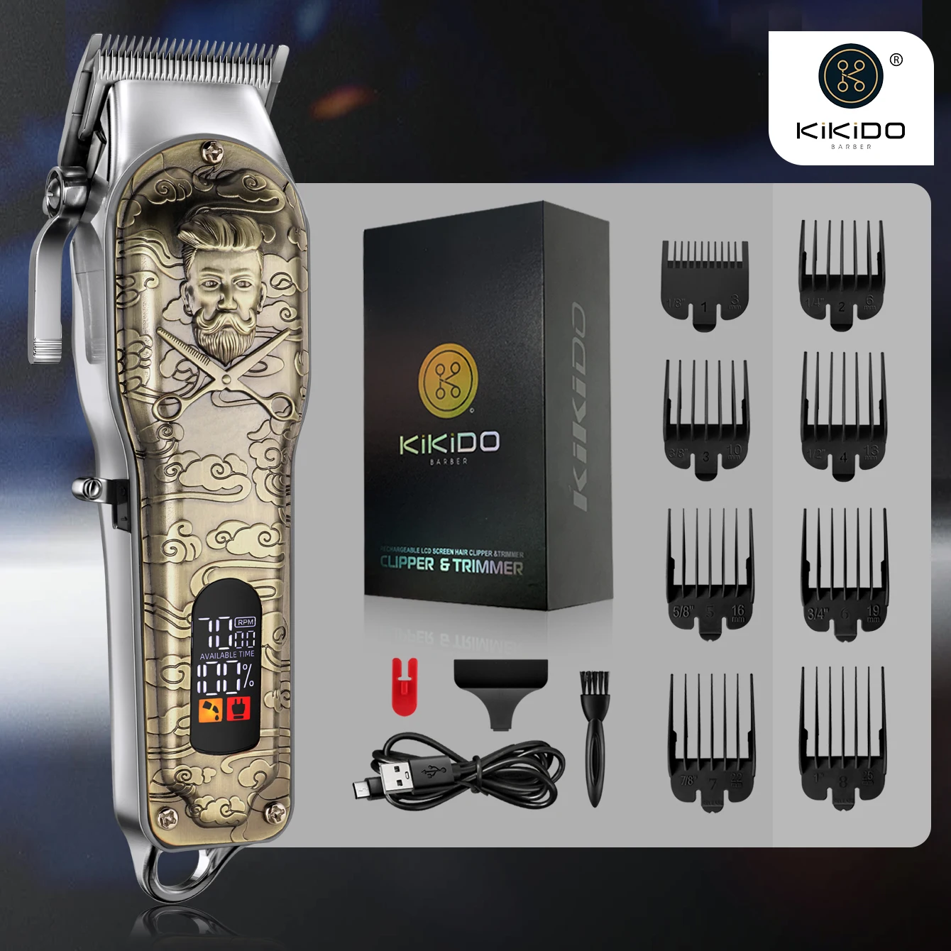 

KIKIDO Metal Hair Clipper Vintage Hair Trimmer 7000 RPM Professional Hair Cutting Machine Cordless Electric Trimmer for Men