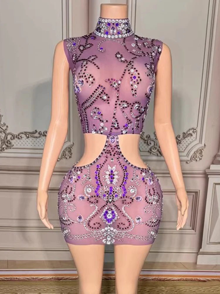 

High Quality Hot Stamping Sexy Waist Revealing Transparent Mesh Elastic Dress 2025 New Fashion Custom Women'S Clothing