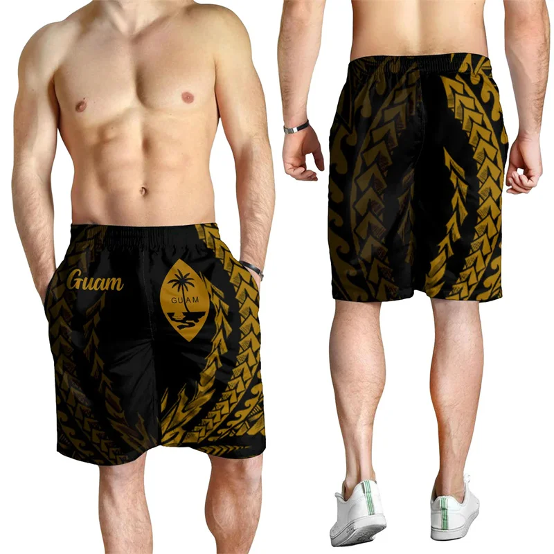 Guam Men's Shorts Hawaii Beach Short Trunks Wings Style Swim Trunks Gym Ice Shorts Girl Polynesian Floral Board Short Pant