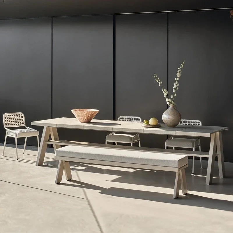 Nordic outdoor courtyard table and chair outdoor garden rock slab dining  combination open-air hotel bed and breakfast bench set