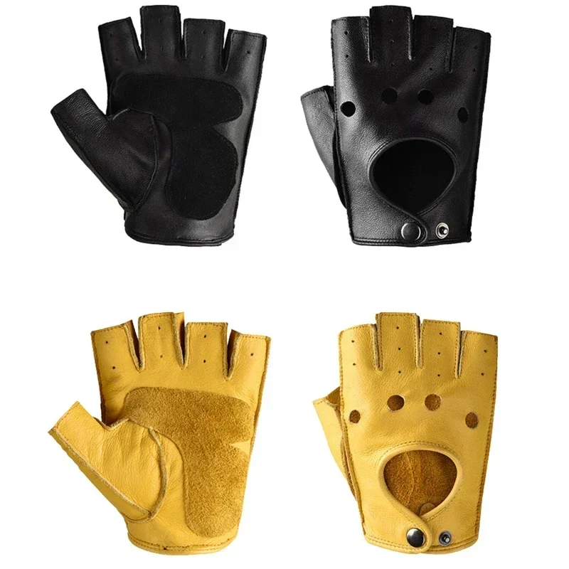 Guantes de cuero Pu sin dedos para hombre, manoplas de medio dedo para conducir, Fitness, motocicleta, ciclismo, piel de cabra, novedad